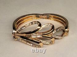 Trifari Alfred Philippe Baguette Rhinestone Gold Tone Cuff Hinged Bracelet