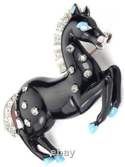 Trifari Alfred Philippe Black Enamel & Spangles Prancing Rearing Horse Pin