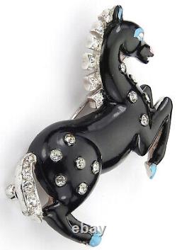 Trifari Alfred Philippe Black Enamel & Spangles Prancing Rearing Horse Pin