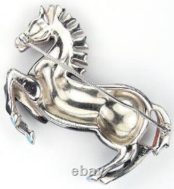 Trifari Alfred Philippe Black Enamel & Spangles Prancing Rearing Horse Pin