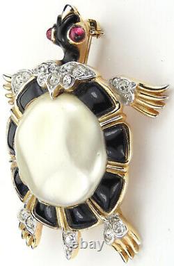 Trifari'Alfred Philippe' Black & Pearl Belly Ming Turtle Pin (1965 production)
