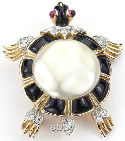 Trifari'Alfred Philippe' Black & Pearl Belly Ming Turtle Pin (1965 production)
