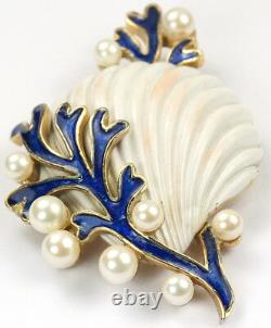 Trifari'Alfred Philippe' Blue Coral Pearl Bubbles & White Scallop Seashell Pin