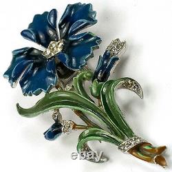 Trifari'Alfred Philippe' Blue Enamel Five Pointed Carnation Pin Clip