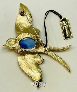 Trifari Alfred Philippe Blue Moonstone Cabochon Jelly Belly Flying Sparrow Pins