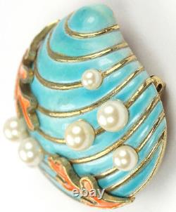 Trifari'Alfred Philippe' Blue Oyster Seashell, Pink Coral and Pearl Bubbles Pin