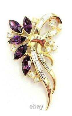 Trifari Alfred Philippe Clear Baguette Purple Coronet Rhinestone Ribbon Brooch