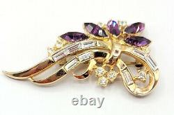 Trifari Alfred Philippe Clear Baguette Purple Coronet Rhinestone Ribbon Brooch