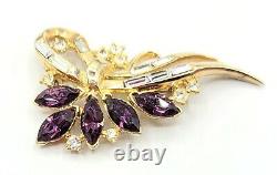 Trifari Alfred Philippe Clear Baguette Purple Coronet Rhinestone Ribbon Brooch