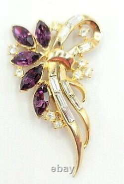 Trifari Alfred Philippe Clear Baguette Purple Coronet Rhinestone Ribbon Brooch