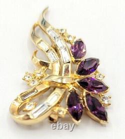 Trifari Alfred Philippe Clear Baguette Purple Coronet Rhinestone Ribbon Brooch