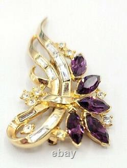 Trifari Alfred Philippe Clear Baguette Purple Coronet Rhinestone Ribbon Brooch