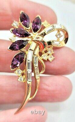 Trifari Alfred Philippe Clear Baguette Purple Coronet Rhinestone Ribbon Brooch