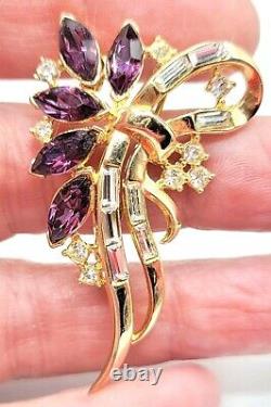 Trifari Alfred Philippe Clear Baguette Purple Coronet Rhinestone Ribbon Brooch