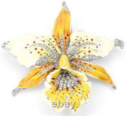 Trifari'Alfred Philippe' Cream Yellow Pave Red Spotted Orchid Flower Pin Clip