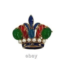 Trifari Alfred Philippe Crown Brooch Cabochon Enamel Royal Pin Vintage