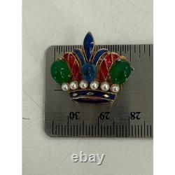 Trifari Alfred Philippe Crown Brooch Cabochon Enamel Royal Pin Vintage