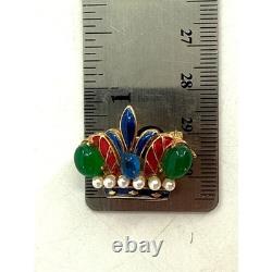 Trifari Alfred Philippe Crown Brooch Cabochon Enamel Royal Pin Vintage