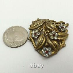 Trifari Alfred Philippe Crown Trifari Bezel Rhinestone Flowers Dress Fur Clip