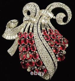 Trifari'Alfred Philippe' Deco Ruby Cascade of Grapes on Swirled Branch Pin Clip