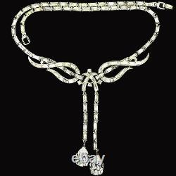 Trifari'Alfred Philippe' Diamante Baguette Swirls Double Pendant Necklace