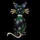 Trifari'Alfred Philippe' Emerald Cabochon and Sapphire Ears Cat Pin