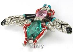 Trifari'Alfred Philippe' Emerald and Pink Topaz Pave and Enamel Bug Pin Clip