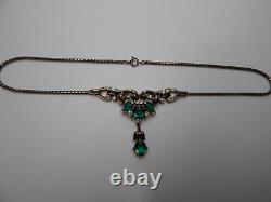 Trifari Alfred Philippe Empress Eugenie Faux Emerald Drop Necklace 1940's-Rare