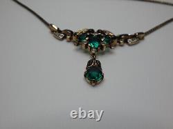 Trifari Alfred Philippe Empress Eugenie Faux Emerald Drop Necklace 1940's-Rare