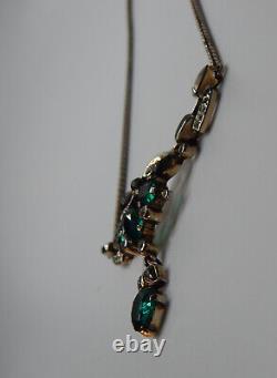 Trifari Alfred Philippe Empress Eugenie Faux Emerald Drop Necklace 1940's-Rare