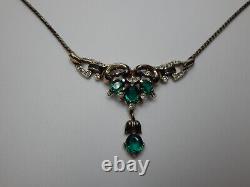 Trifari Alfred Philippe Empress Eugenie Faux Emerald Drop Necklace 1940's-Rare
