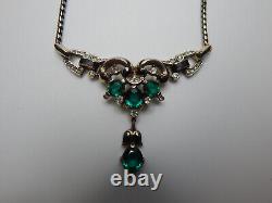 Trifari Alfred Philippe Empress Eugenie Faux Emerald Drop Necklace 1940's-Rare