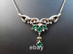 Trifari Alfred Philippe Empress Eugenie Faux Emerald Drop Necklace 1940's-Rare