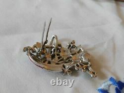 Trifari Alfred Philippe Enamel Flower Rhinestone Basket Pin Clip BOOK PIECE 1940