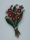 Trifari'Alfred Philippe' Enamel Red Floral Bouquet Pin Clip (L175)