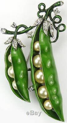 Trifari'Alfred Philippe' Enamel and Pearls Double Peas in the Pod Pin