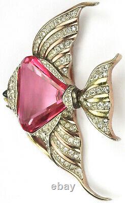 Trifari'Alfred Philippe' Faceted Pink Topaz Belly Angelfish Pin Clip