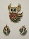 Trifari Alfred Philippe Firebirds Owl Pin Brooch With Matching Earrings RARE