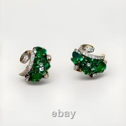 Trifari Alfred Philippe Fleur de Paris Cut Flowers Green Clip On Earrings