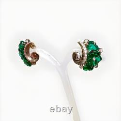 Trifari Alfred Philippe Fleur de Paris Cut Flowers Green Clip On Earrings