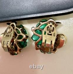 Trifari Alfred Philippe Fleur de Paris Cut Flowers Green Clip On Earrings