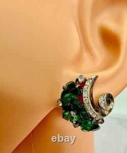 Trifari Alfred Philippe Fleur de Paris Cut Flowers Green Clip On Earrings