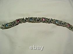 Trifari Alfred Philippe Floral Bracelet Aqua/pink/clr Rhinestones & Grn Enamel