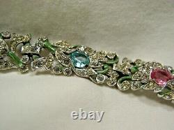 Trifari Alfred Philippe Floral Bracelet Aqua/pink/clr Rhinestones & Grn Enamel