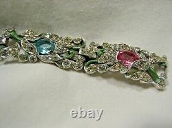 Trifari Alfred Philippe Floral Bracelet Aqua/pink/clr Rhinestones & Grn Enamel