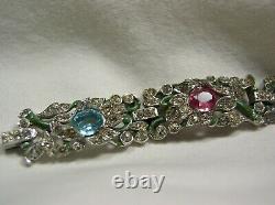 Trifari Alfred Philippe Floral Bracelet Aqua/pink/clr Rhinestones & Grn Enamel