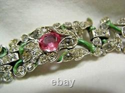 Trifari Alfred Philippe Floral Bracelet Aqua/pink/clr Rhinestones & Grn Enamel