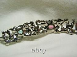 Trifari Alfred Philippe Floral Bracelet Aqua/pink/clr Rhinestones & Grn Enamel