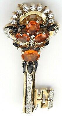 Trifari'Alfred Philippe''Fontainebleau' Gold Pave Black Enamel and Topaz Key P