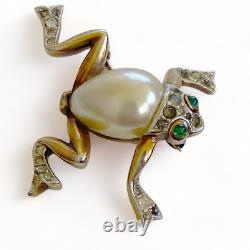 Trifari Alfred Philippe Frog Brooch Pin Vintage Pearl Belly & Pavé 1940s Figural